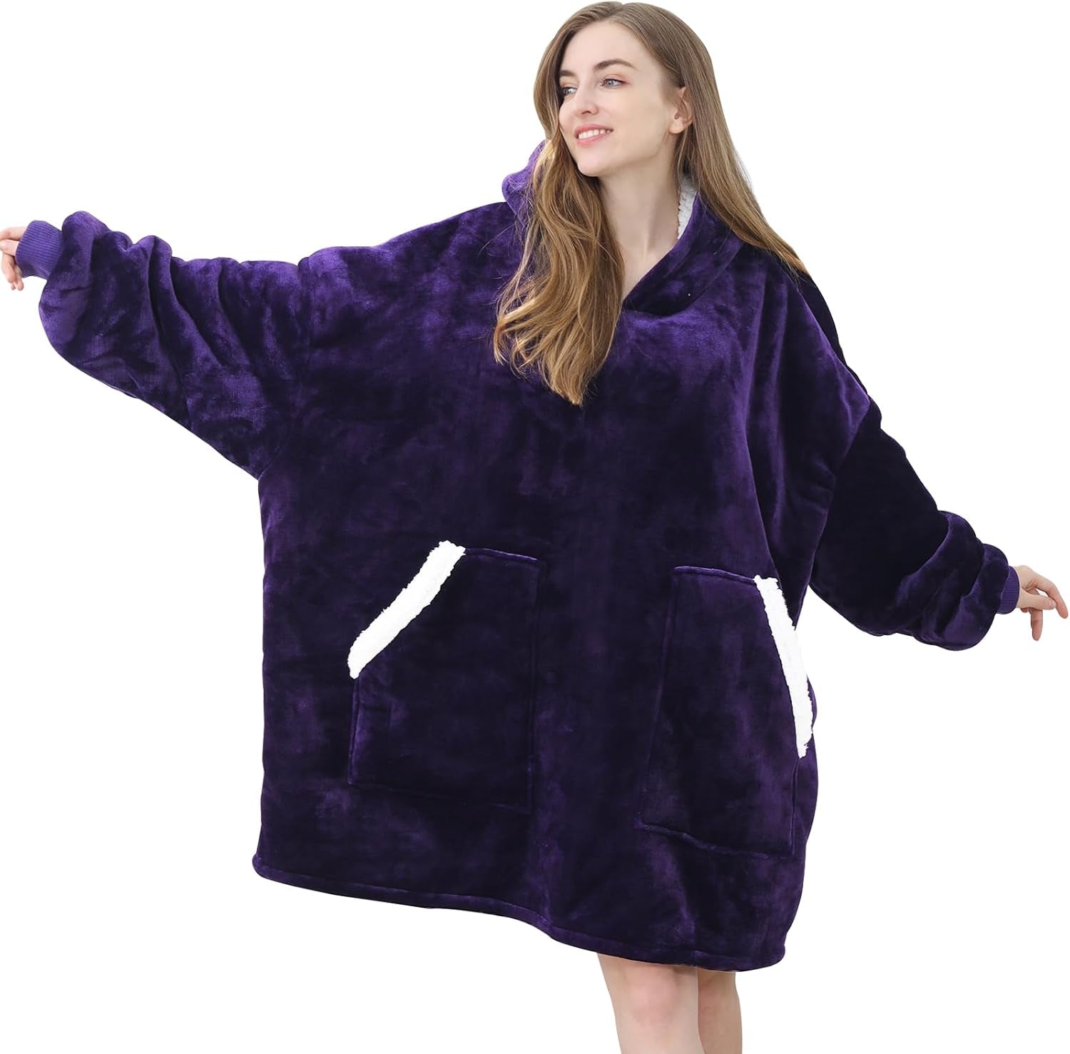 Oversized Wearable Blanket Hoodie - Cozy Sherpa Fleece Sweatshirt for Adults and Teens