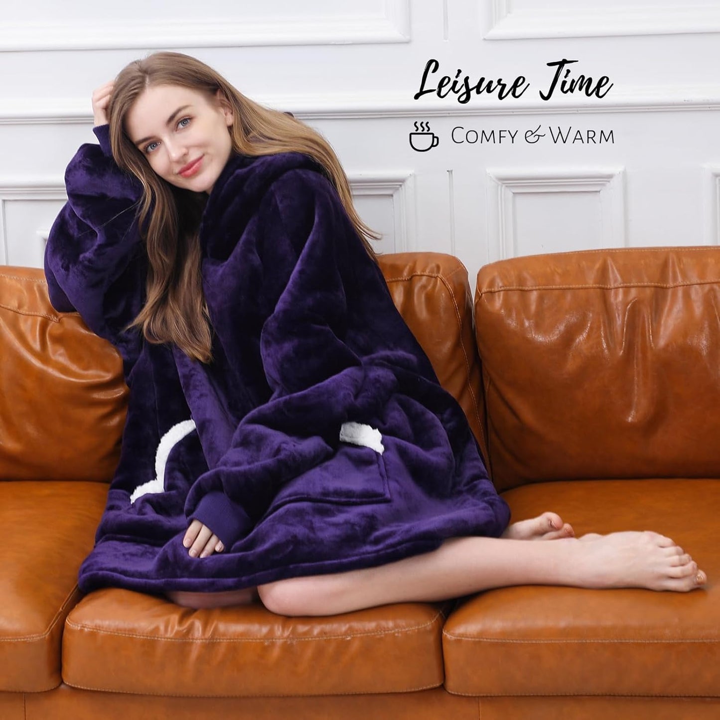 Oversized Wearable Blanket Hoodie - Cozy Sherpa Fleece Sweatshirt for Adults and Teens