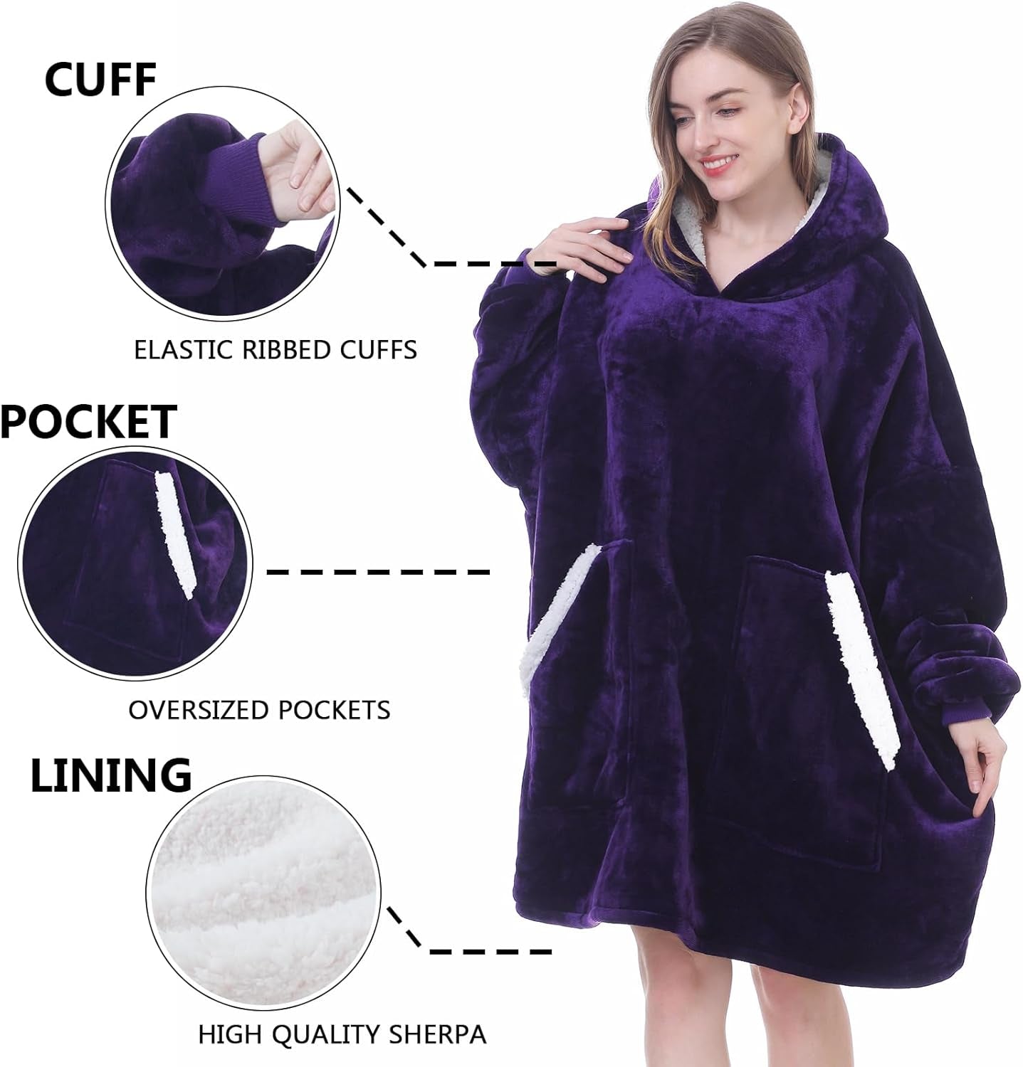 Oversized Wearable Blanket Hoodie - Cozy Sherpa Fleece Sweatshirt for Adults and Teens