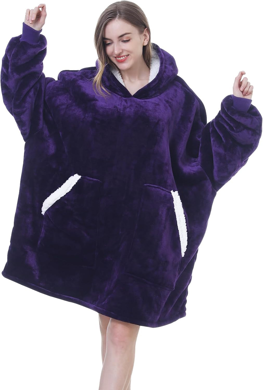 Oversized Wearable Blanket Hoodie - Cozy Sherpa Fleece Sweatshirt for Adults and Teens